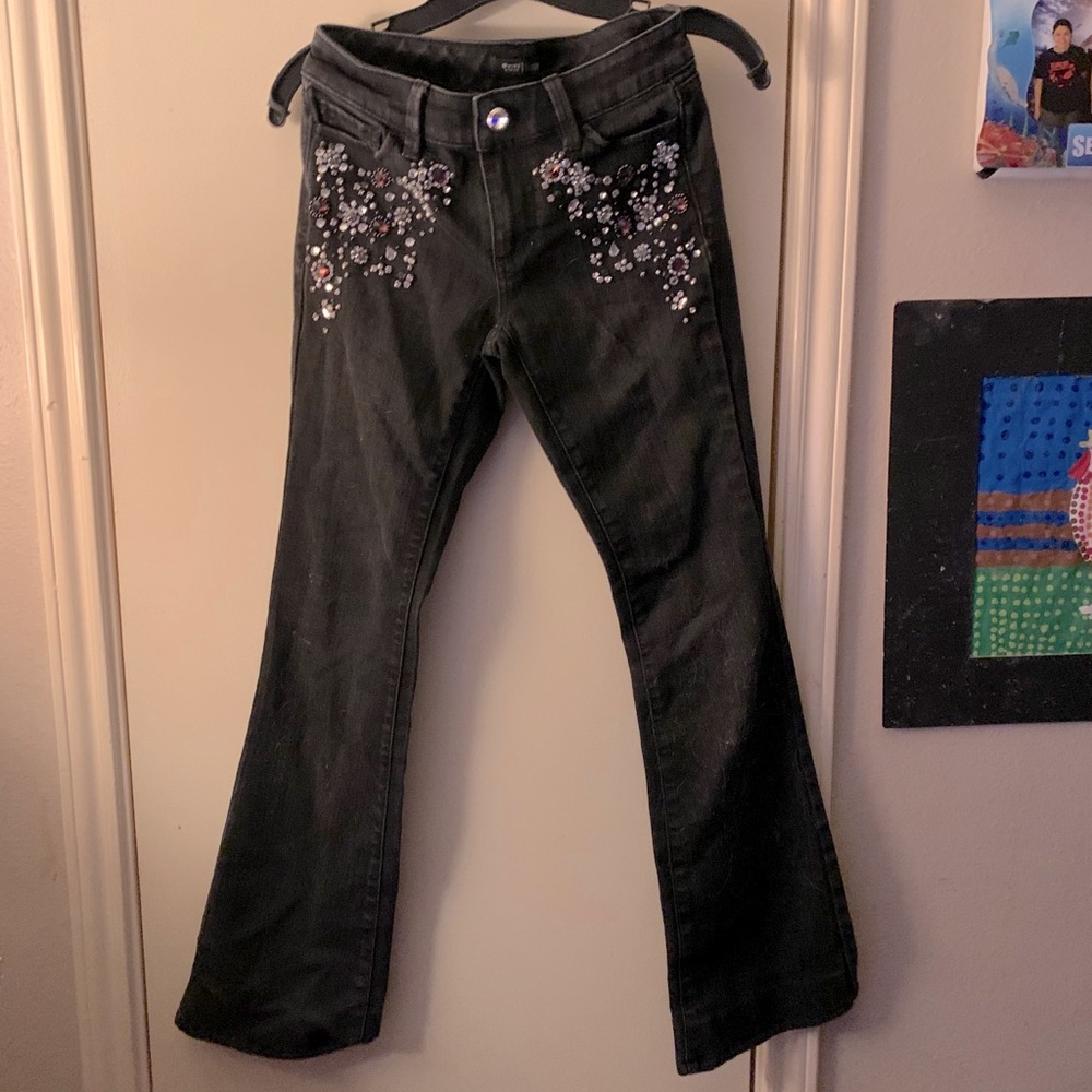 Black Rhinestone flare jeans.